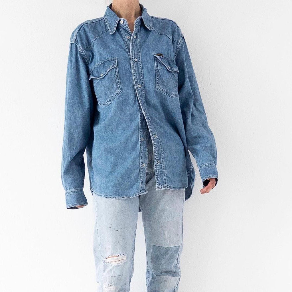 Wrangler Jeanshemd L 90s Vintage Mid Blue Oversized Denim Shirt