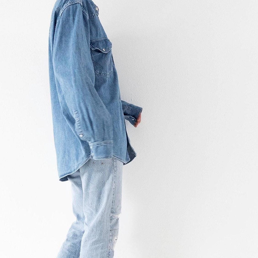 Wrangler Jeanshemd L 90s Vintage Mid Blue Oversized Denim Shirt