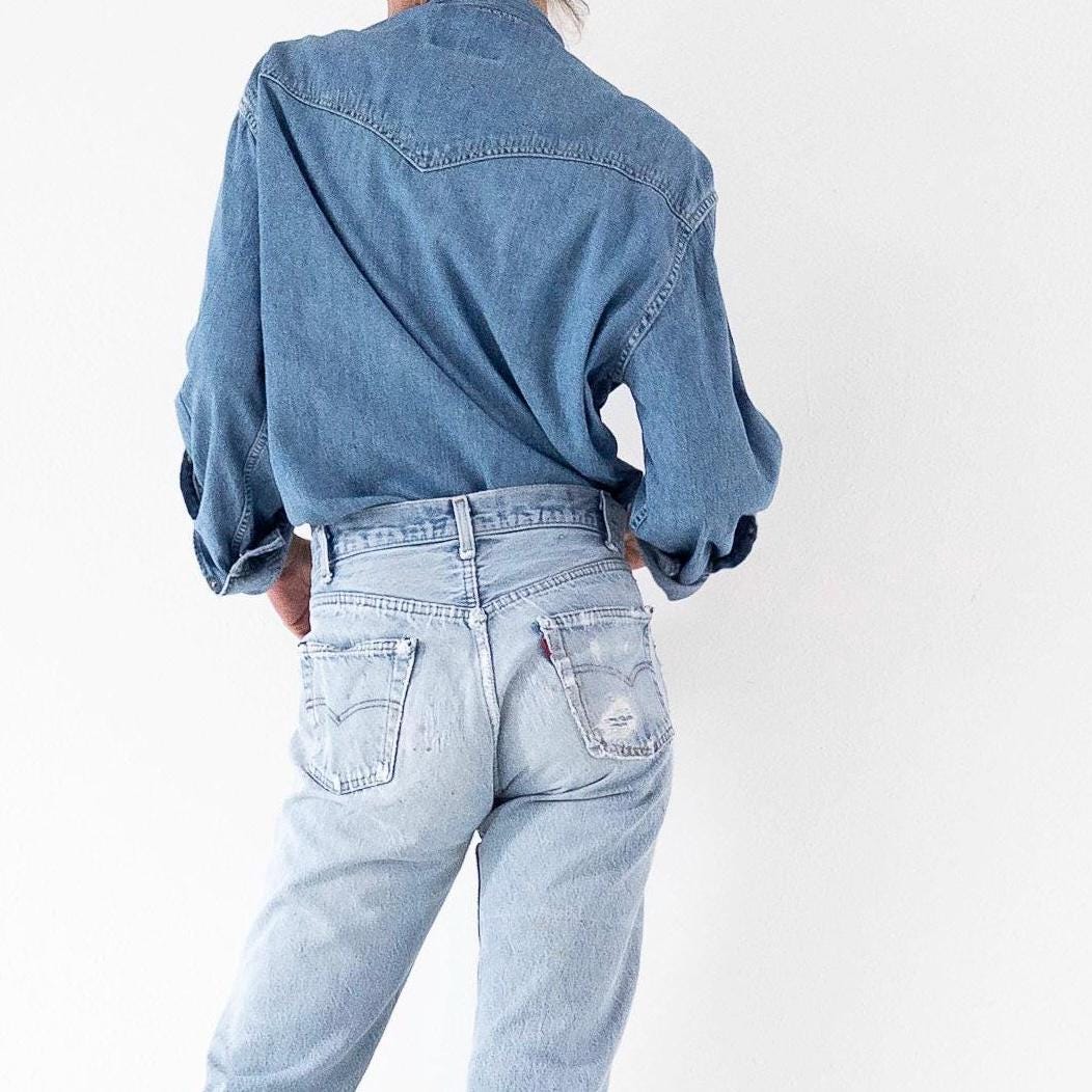 Wrangler Jeanshemd L 90s Vintage Mid Blue Oversized Denim Shirt