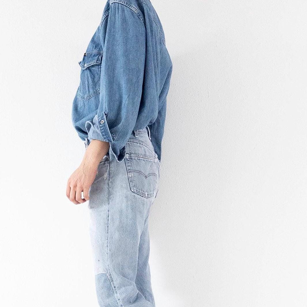 Wrangler Jeanshemd L 90s Vintage Mid Blue Oversized Denim Shirt