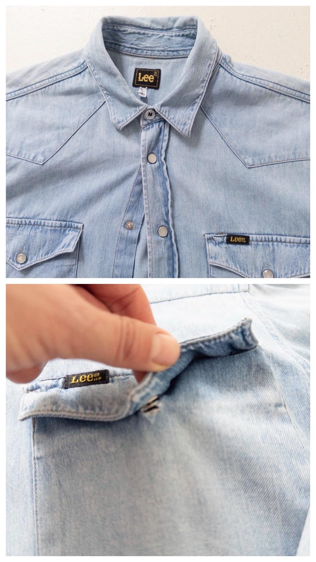 Lee Jeanshemd L 90s Vintage Faded Light Blue Denim Shirt