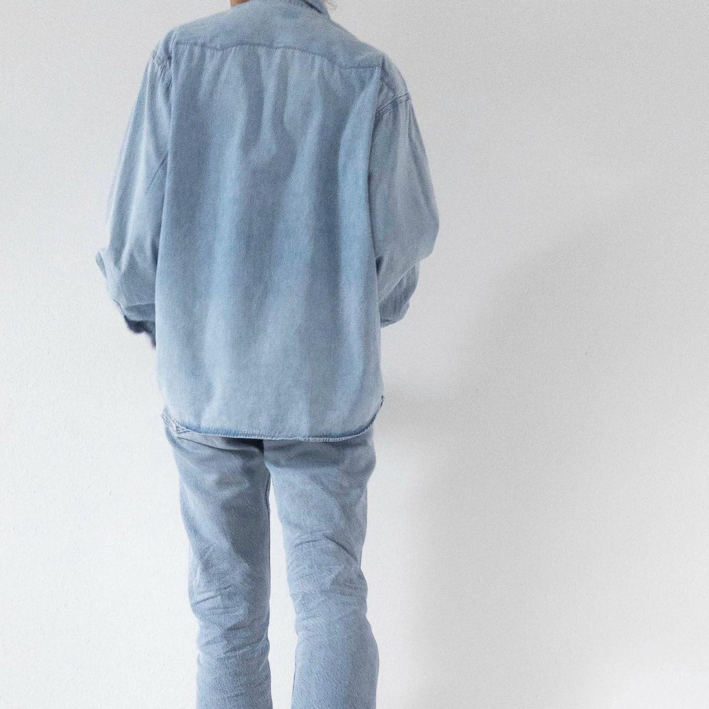 Lee Jeanshemd L 90s Vintage Faded Light Blue Denim Shirt