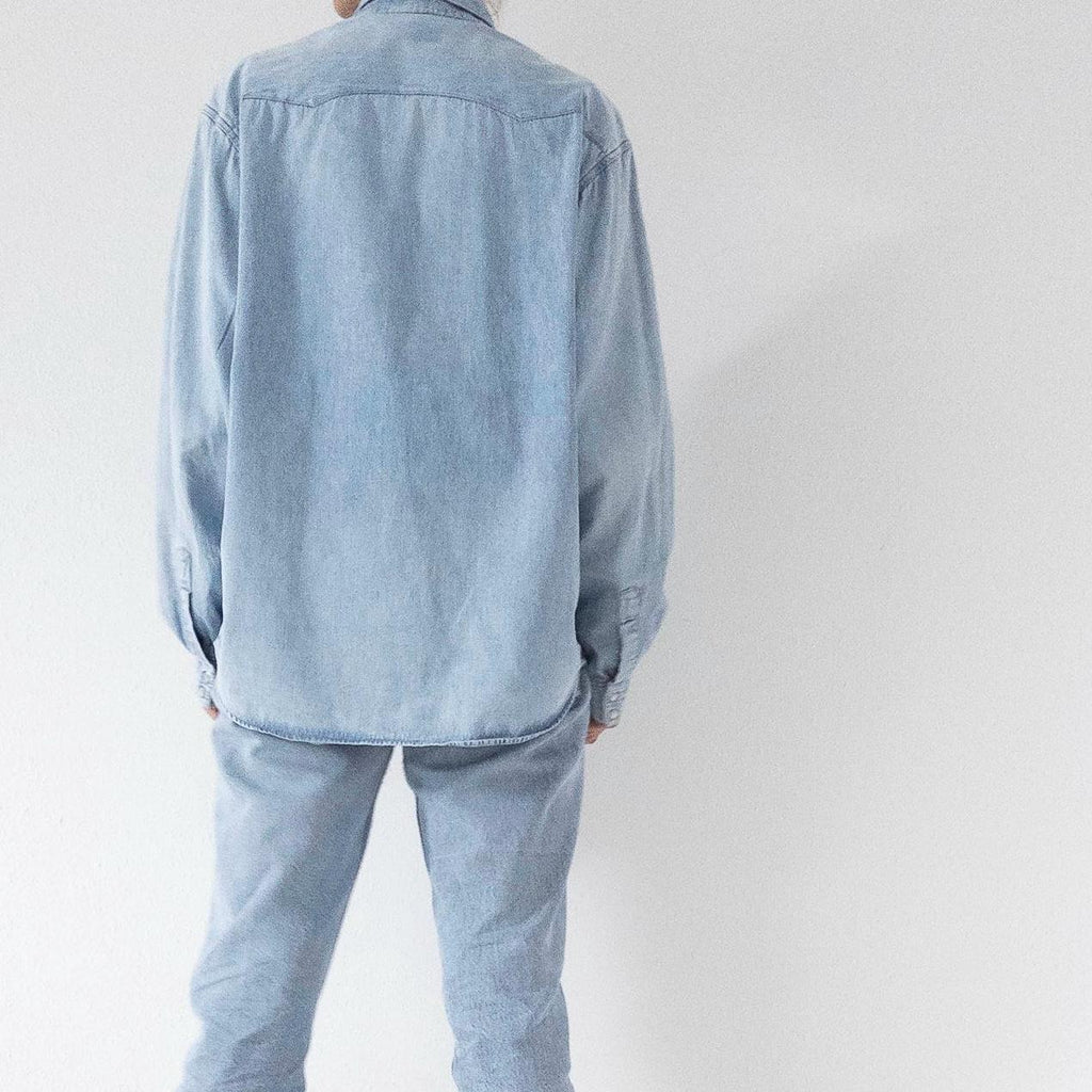 Lee Jeanshemd L 90s Vintage Faded Light Blue Denim Shirt