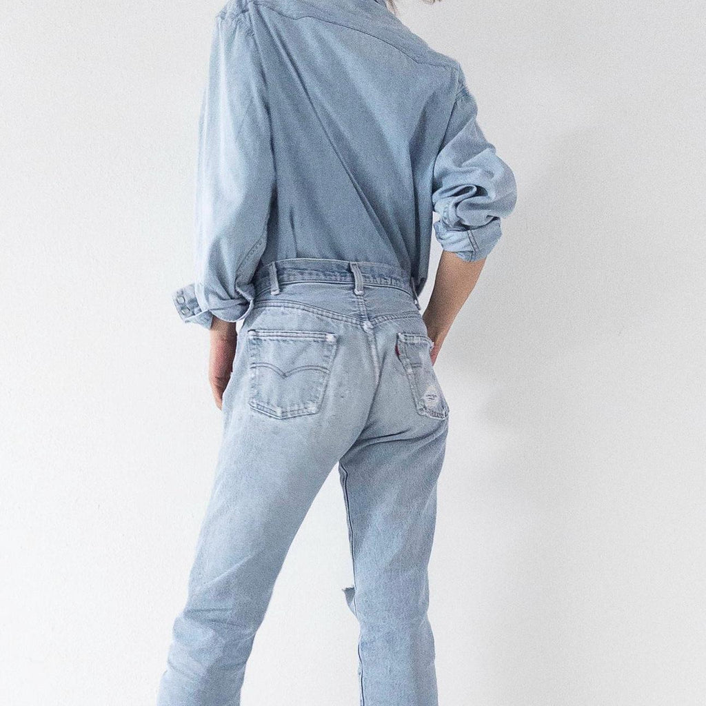 Lee Jeanshemd L 90s Vintage Faded Light Blue Denim Shirt