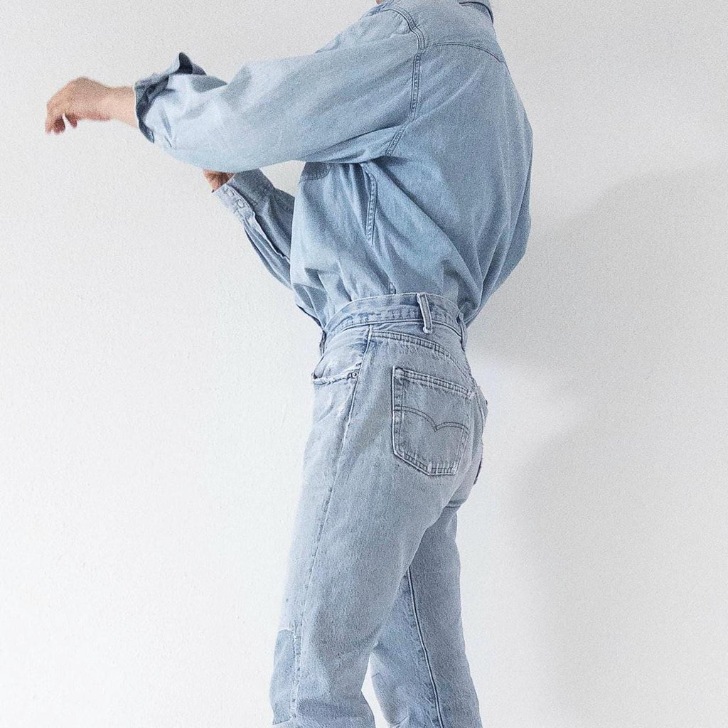 Lee Jeanshemd L 90s Vintage Faded Light Blue Denim Shirt