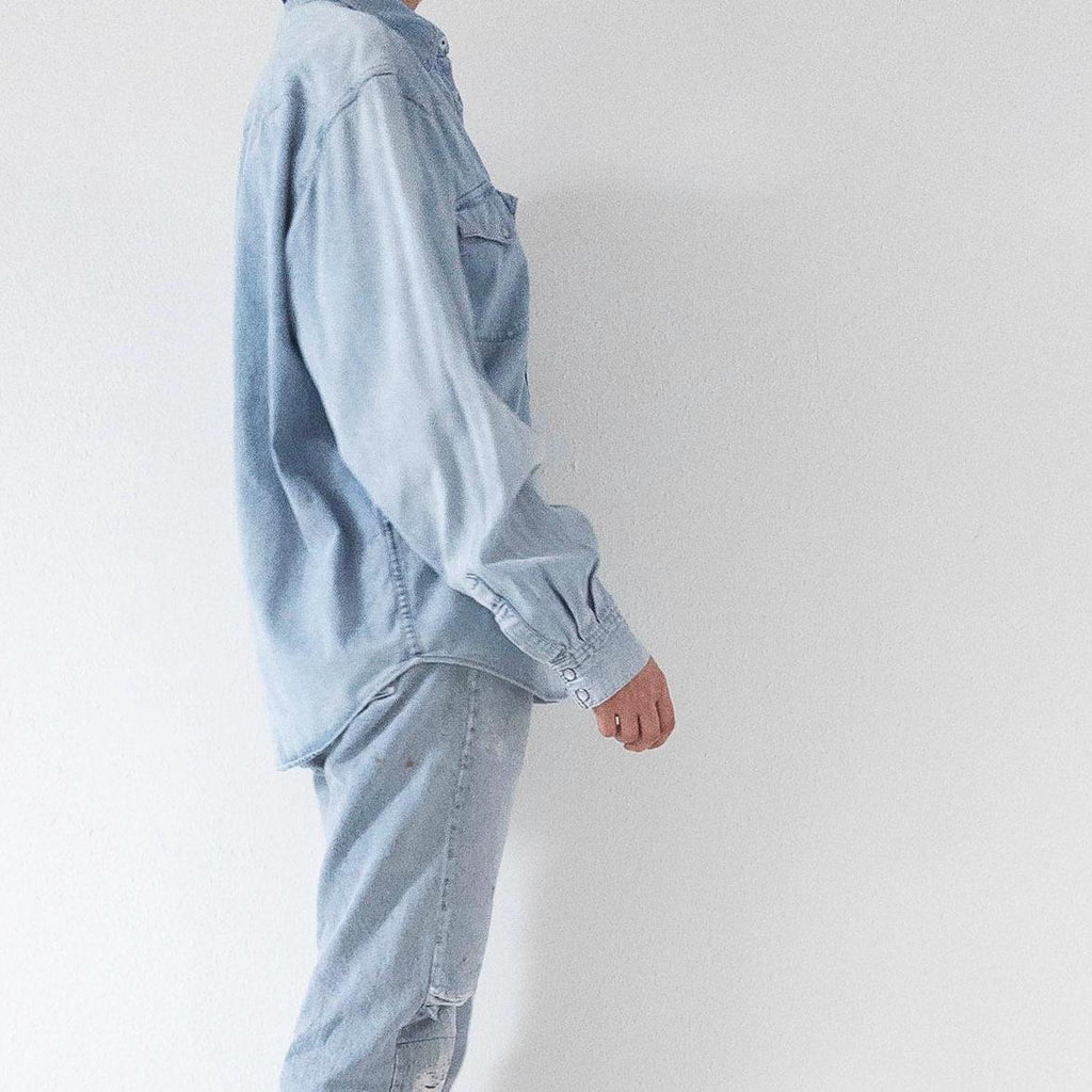 Lee Jeanshemd L 90s Vintage Faded Light Blue Denim Shirt