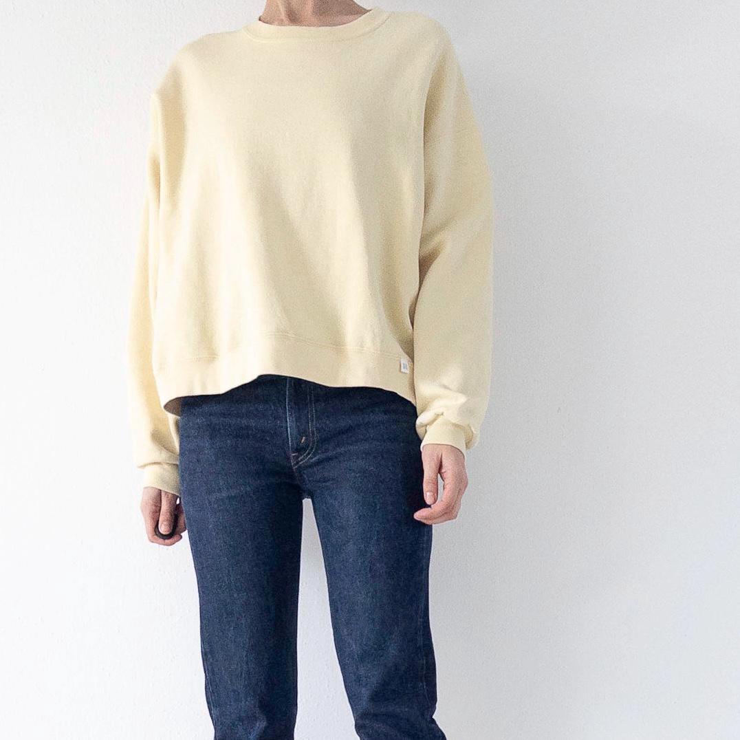 Russell Athletic Sweatshirt M Boxy Oversized Light Yellow Drop Shoulder Sweater 80s 90s Vintage