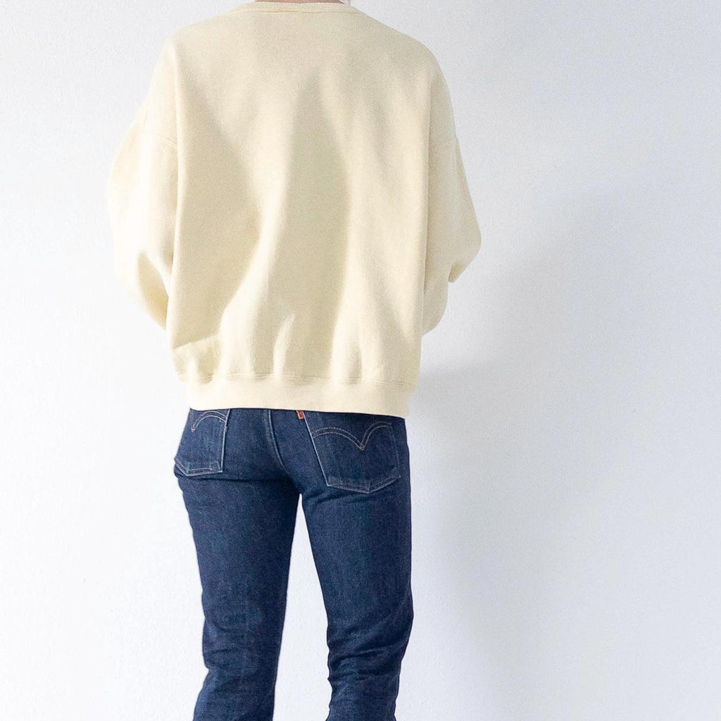 Russell Athletic Sweatshirt M Boxy Oversized Light Yellow Drop Shoulder Sweater 80s 90s Vintage