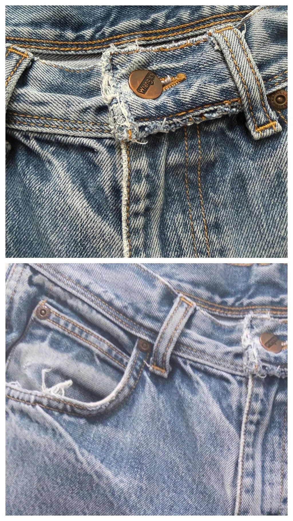 Wrangler Slim Jeans W27 L30 90s Vintage Distressed Faded Light to Mid Blue Straight Leg Denim