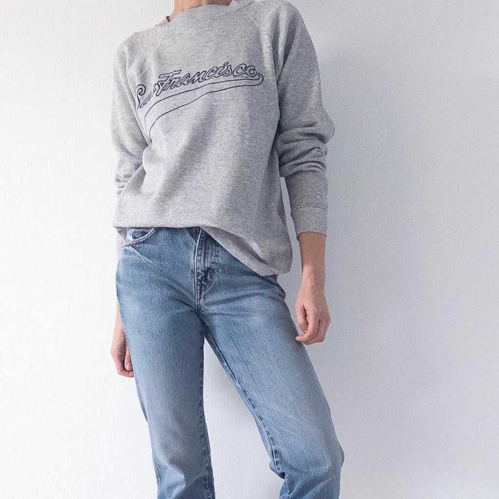 Hanes Sweatshirt M 90s Vintage San Francisco Heather Grey Raglan Sweater Made in USA 1993