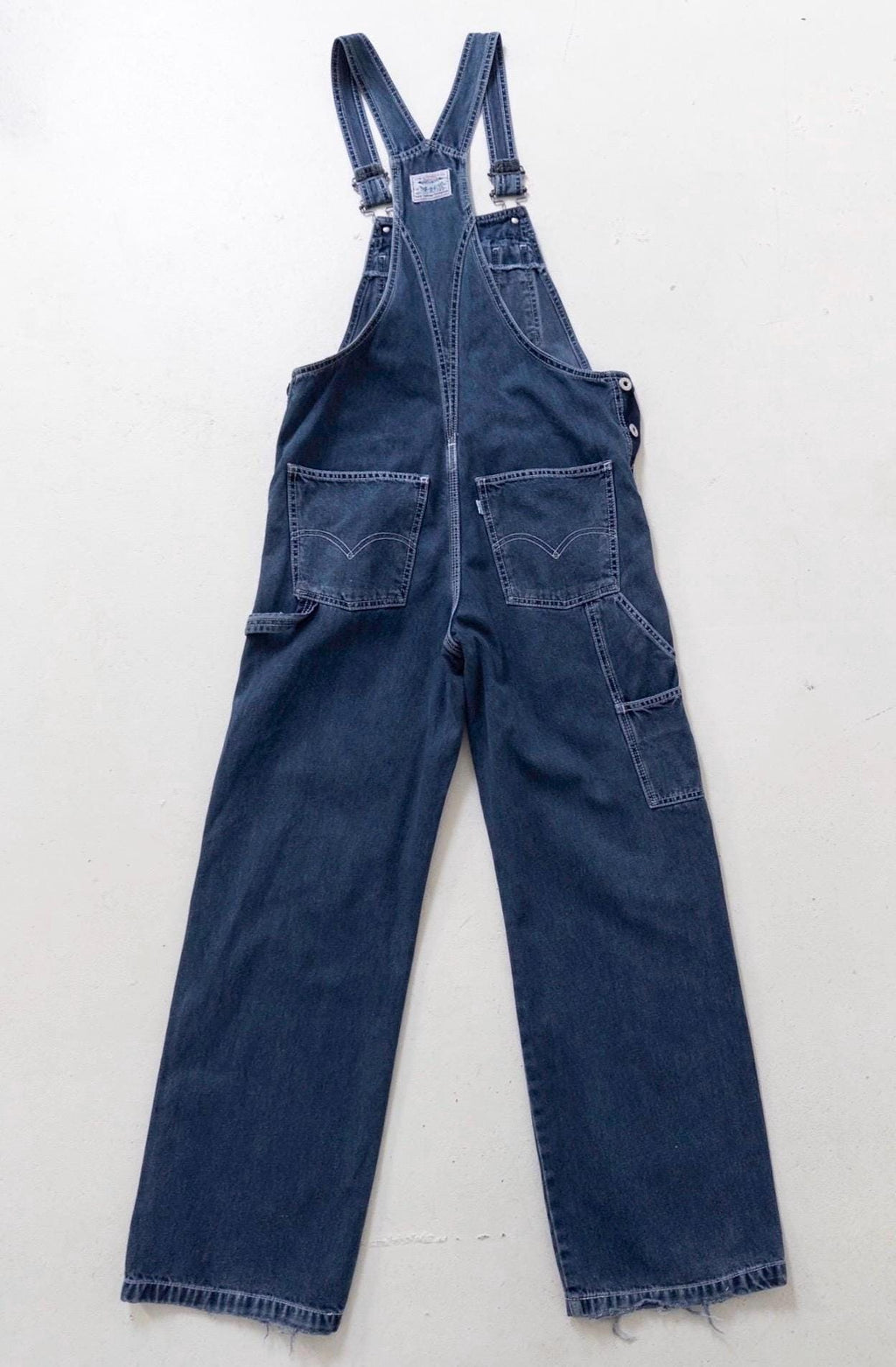 90s Vintage Levis Latzhose 665 S W26-27 Dark Blue Overall Relaxed Loose Fit Dungarees 1996
