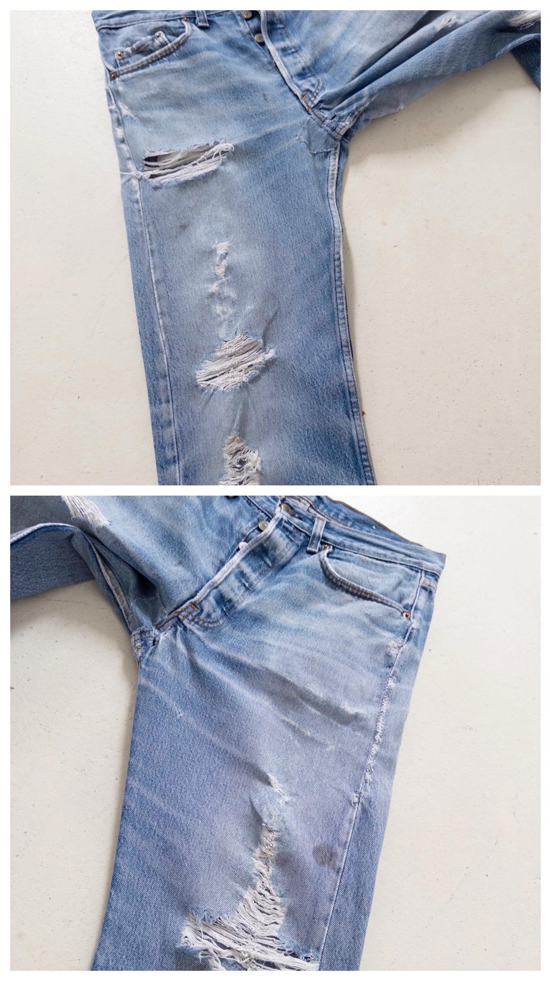 Levis 501 Jeans W31 L33 80s Vintage Made in USA Faded Mid Blue Distressed Denim 1983