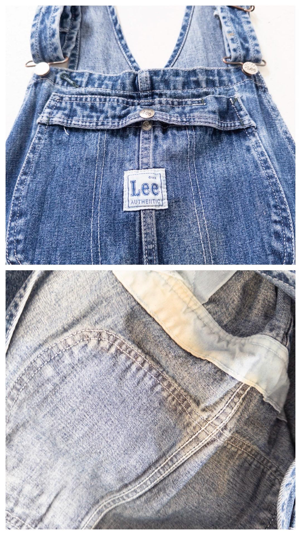 90s Vintage Lee Latzhose S W26-27 Distressed Dark Blue Overall Sunfaded Dungarees 1997 Made in USA