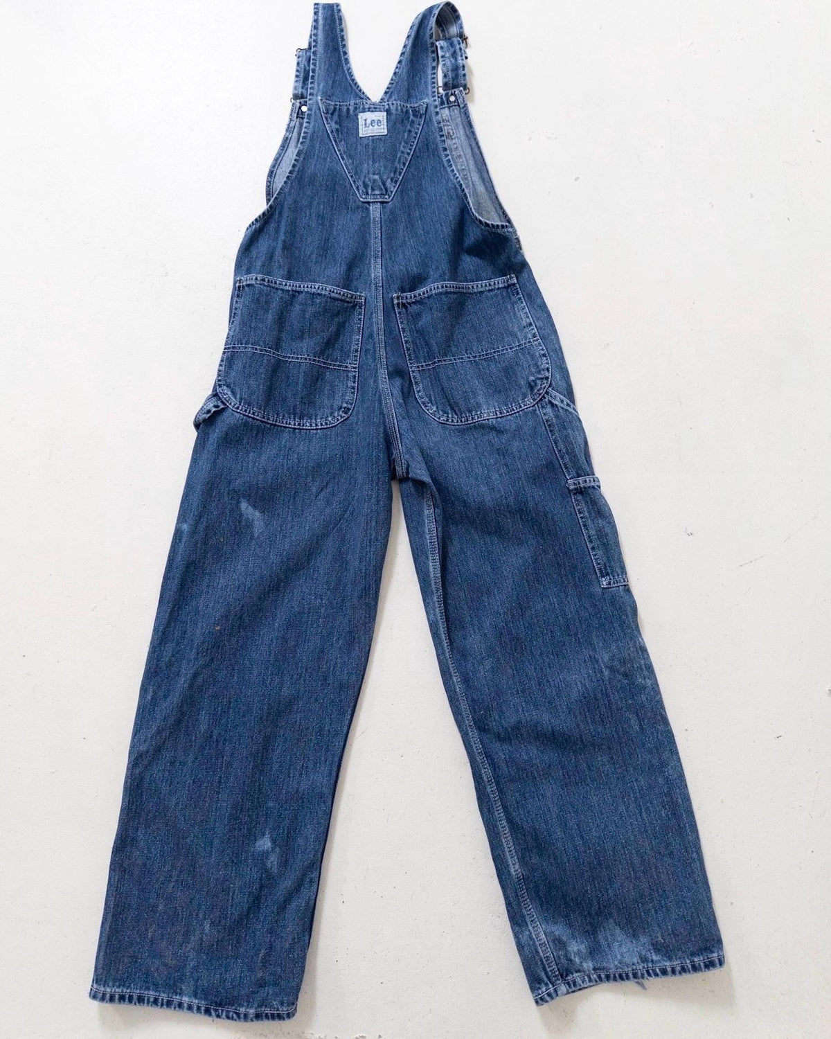 90s Vintage Lee Latzhose S W26-27 Distressed Dark Blue Overall Sunfaded Dungarees 1997 Made in USA