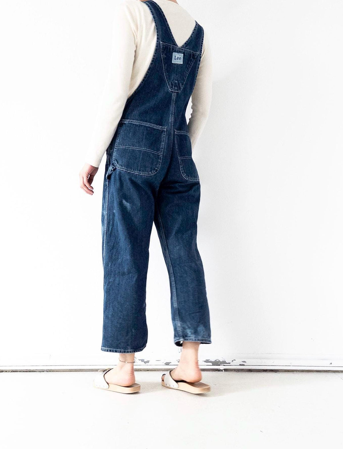 90s Vintage Lee Latzhose S W26-27 Distressed Dark Blue Overall Sunfaded Dungarees 1997 Made in USA