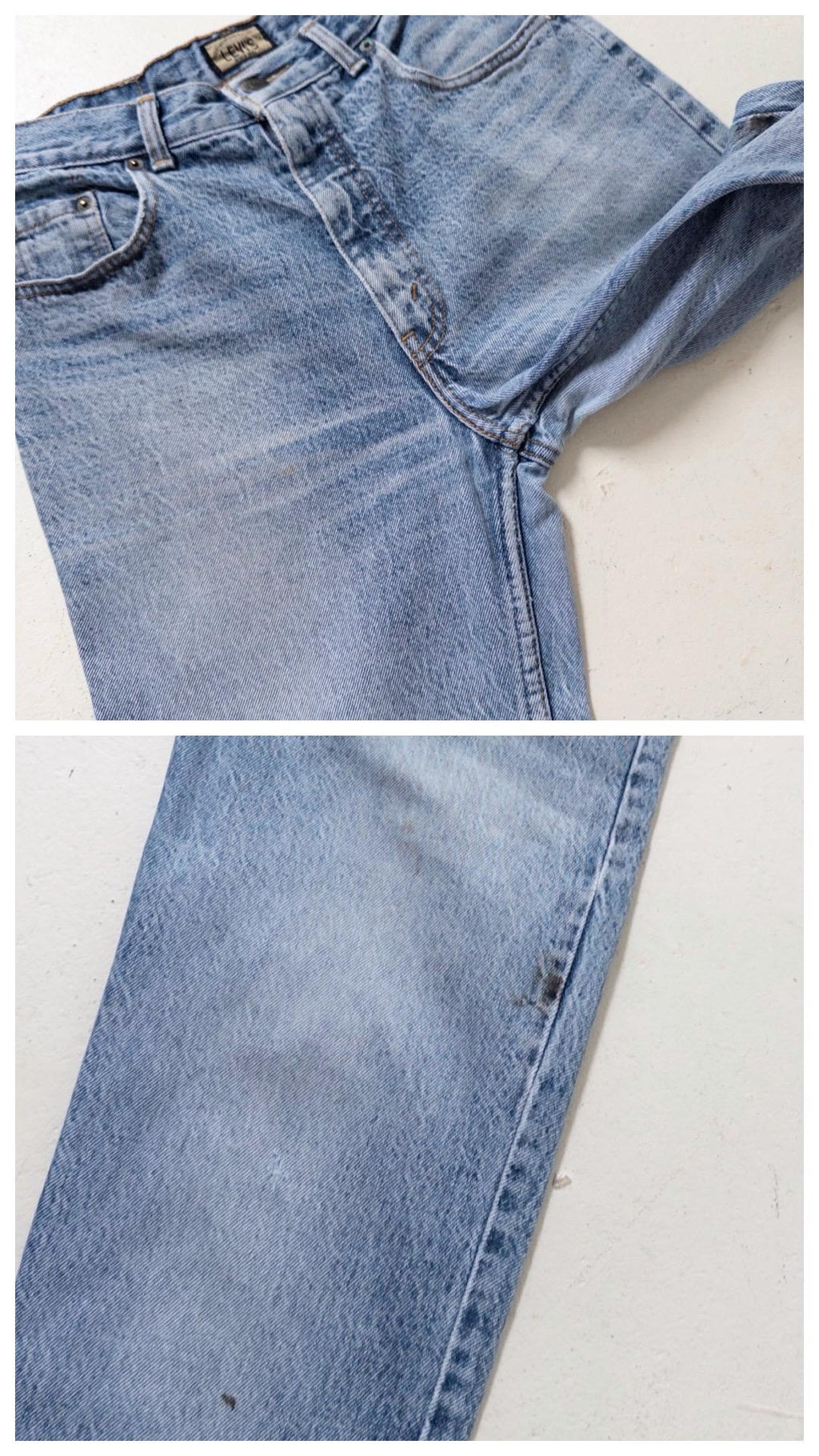 Levis 737 High Waist Slim Jeans W27/28 L33 80s Vintage Faded Mid Blue Paint Splattered Denim 1984 Silver Tab Made in Belgium
