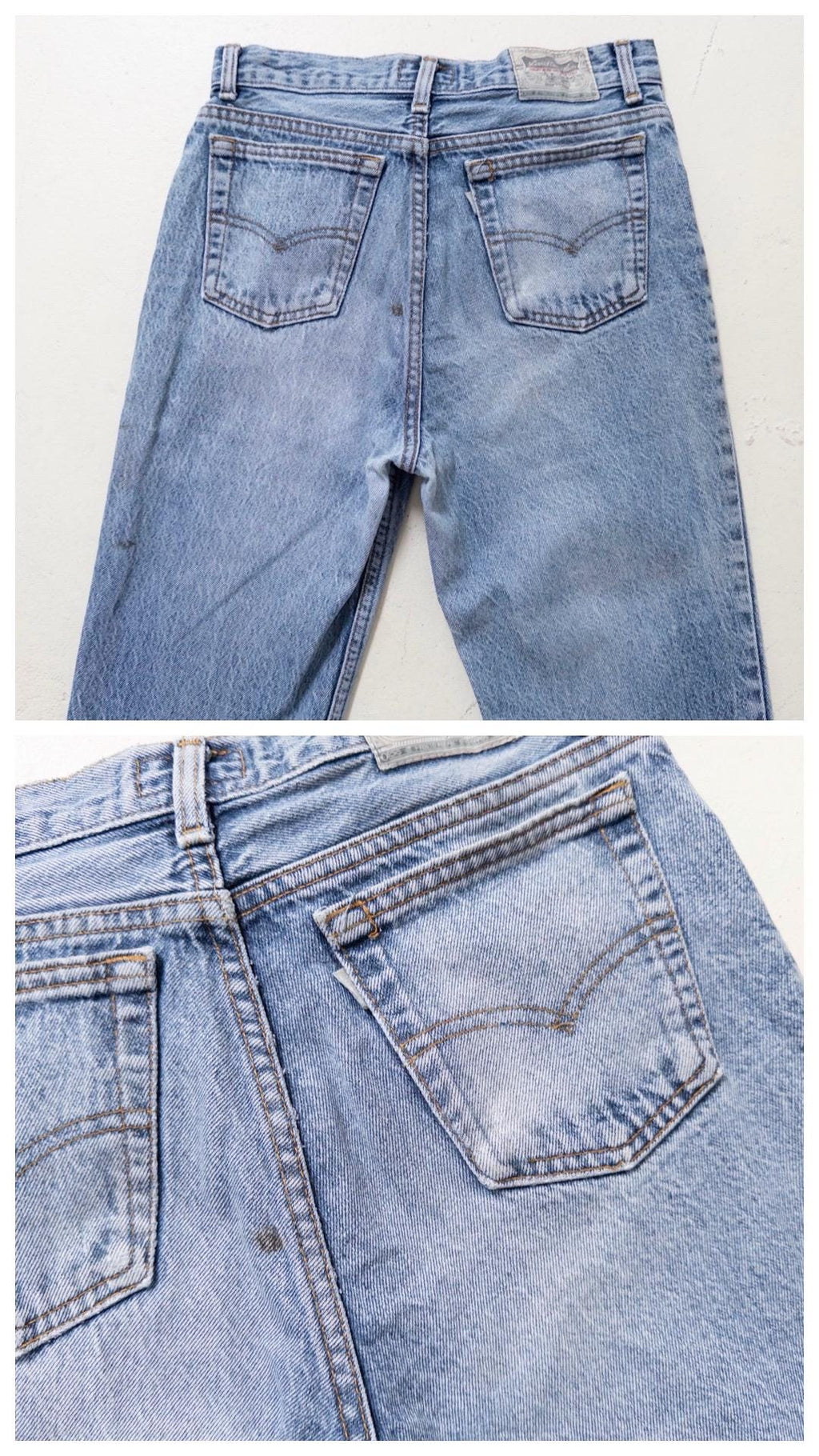 Levis 737 High Waist Slim Jeans W27/28 L33 80s Vintage Faded Mid Blue Paint Splattered Denim 1984 Silver Tab Made in Belgium