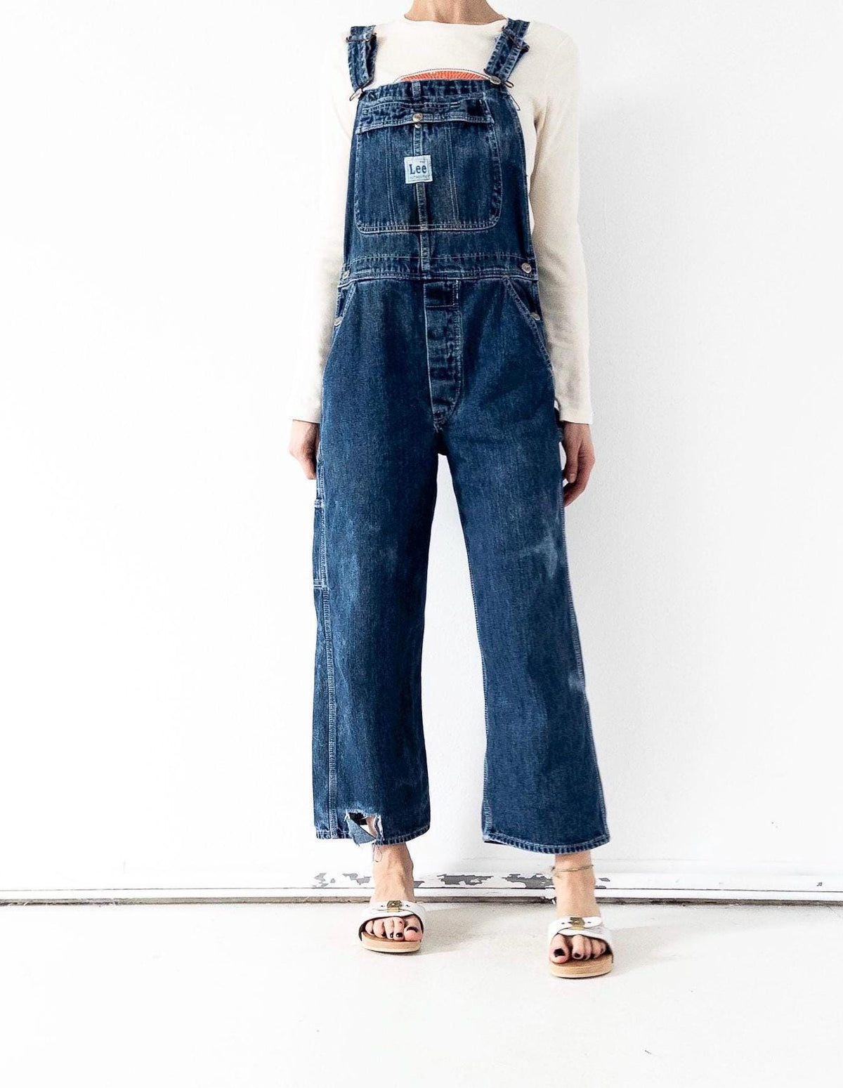 90s Vintage Lee Latzhose S W26-27 Distressed Dark Blue Overall Sunfaded Dungarees 1997 Made in USA