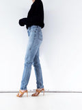 Levis 737 High Waist Slim Jeans W27/28 L33 80s Vintage Faded Mid Blue Paint Splattered Denim 1984 Silver Tab Made in Belgium