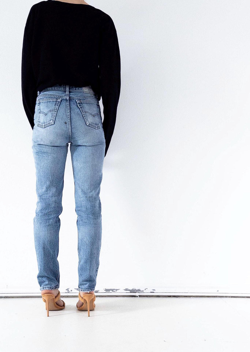 Levis 737 High Waist Slim Jeans W27/28 L33 80s Vintage Faded Mid Blue Paint Splattered Denim 1984 Silver Tab Made in Belgium