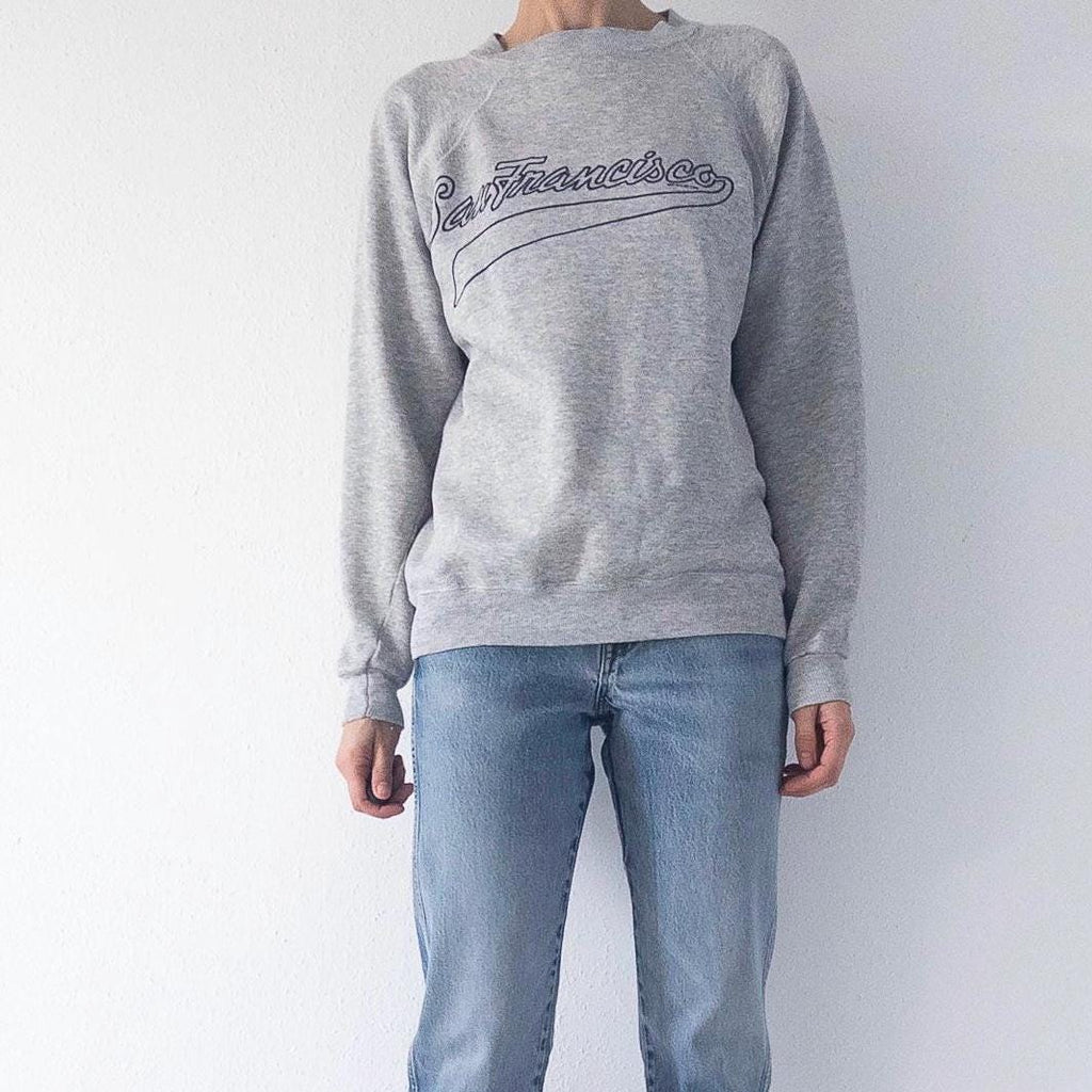 Hanes Sweatshirt M 90s Vintage San Francisco Heather Grey Raglan Sweater Made in USA 1993