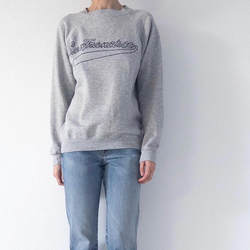 Hanes Sweatshirt M 90s Vintage San Francisco Heather Grey Raglan Sweater Made in USA 1993