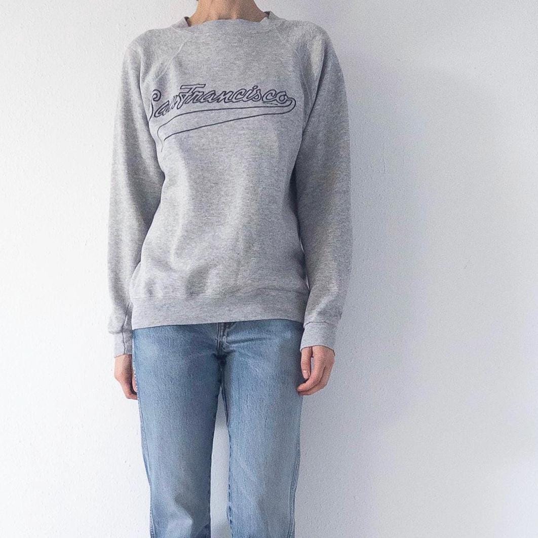 Hanes Sweatshirt M 90s Vintage San Francisco Heather Grey Raglan Sweater Made in USA 1993