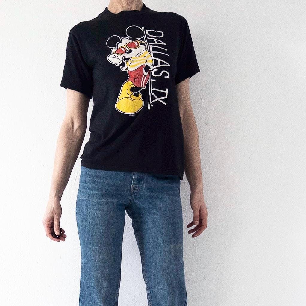 Velva Sheen T‑Shirt S Disney Micky Maus Black Faded 80s 90s Vintage Single Stitch Made in USA