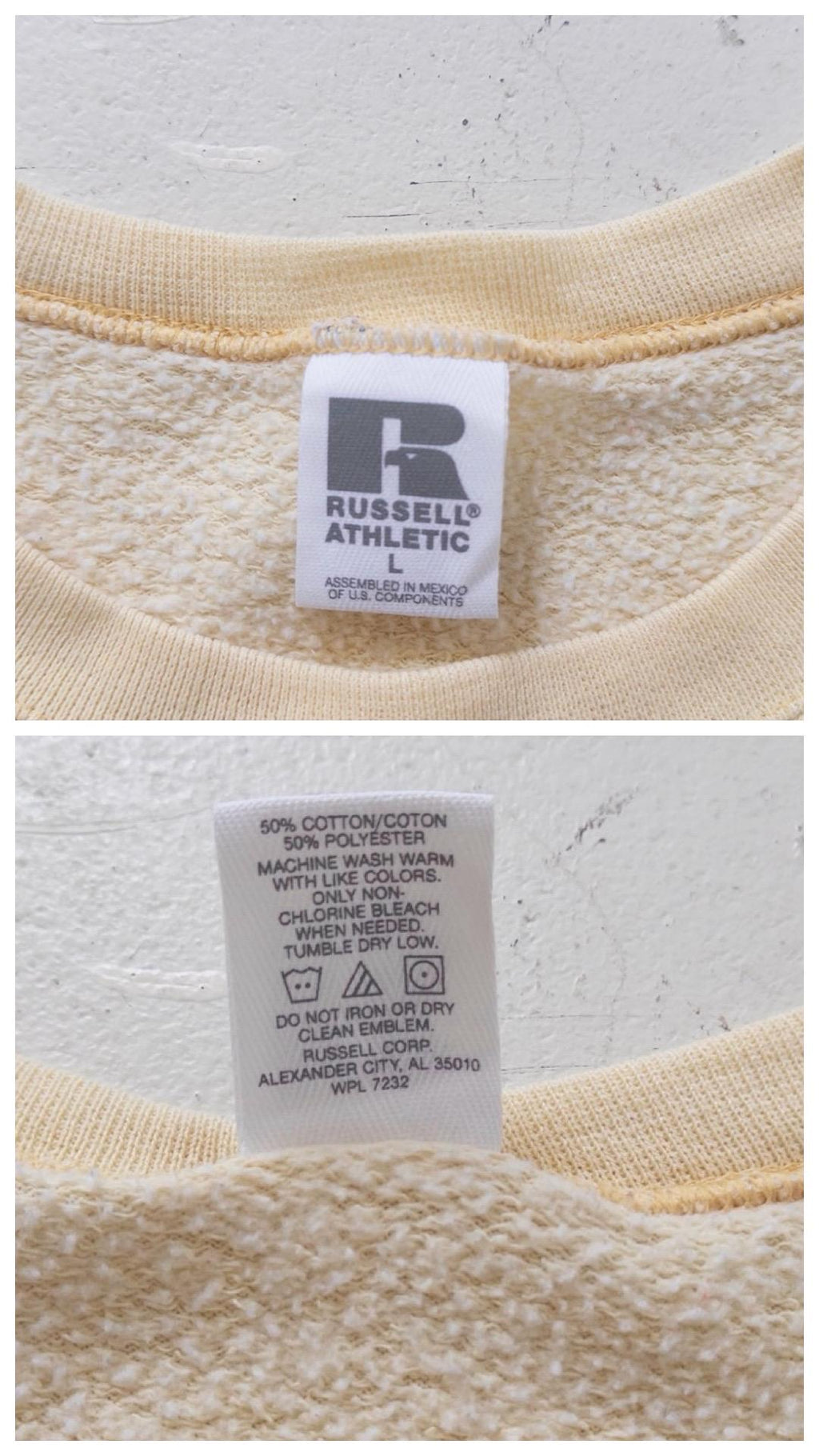 Russell Athletic Sweatshirt M Boxy Oversized Light Yellow Drop Shoulder Sweater 80s 90s Vintage
