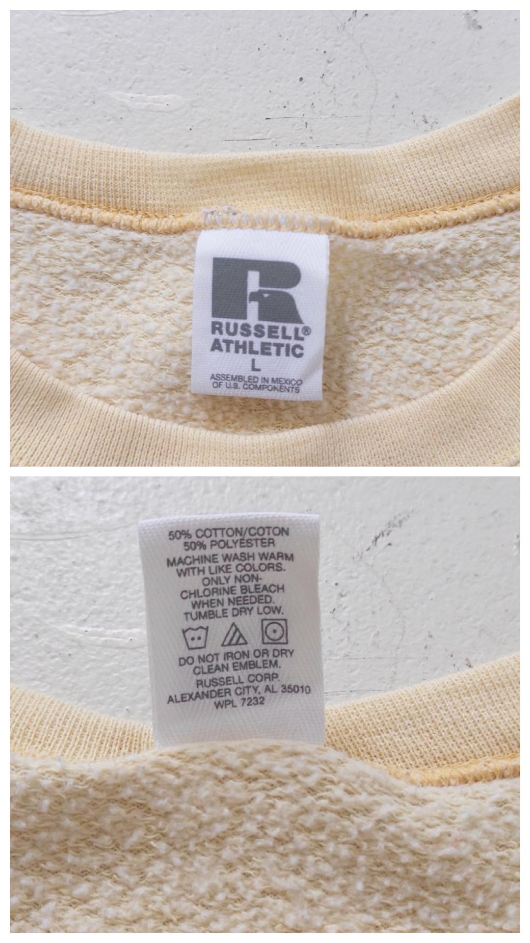 Russell Athletic Sweatshirt M Boxy Oversized Light Yellow Drop Shoulder Sweater 80s 90s Vintage