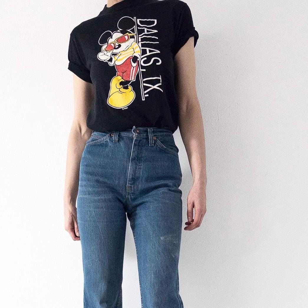 Velva Sheen T‑Shirt S Disney Micky Maus Black Faded 80s 90s Vintage Single Stitch Made in USA