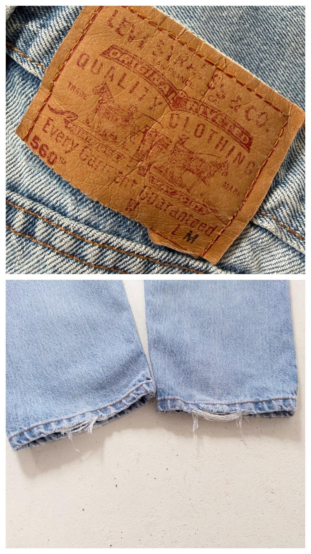 Levis 560 W31 L34 Made in USA 90s Vintage Faded Light Blue Loose Fit Denim