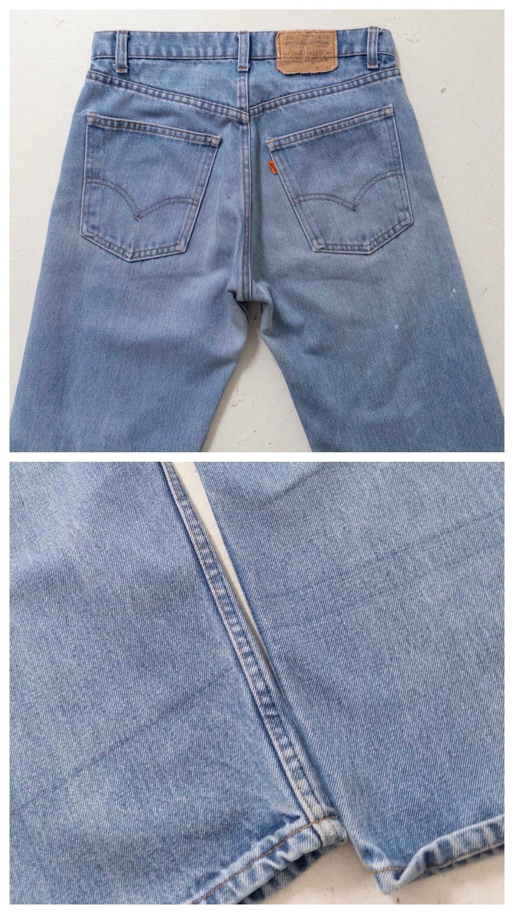 Reserviert für Eva****Levis 505 W29-30 L32 Orange Tab Jeans 70s Vintage Made in USA Faded Light to Mid Blue Painter Denim 1978