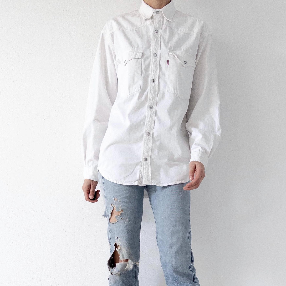 Levis Jeanshemd S M Weißes Oversized Hemd 90s Vintage Made in Portugal 1991