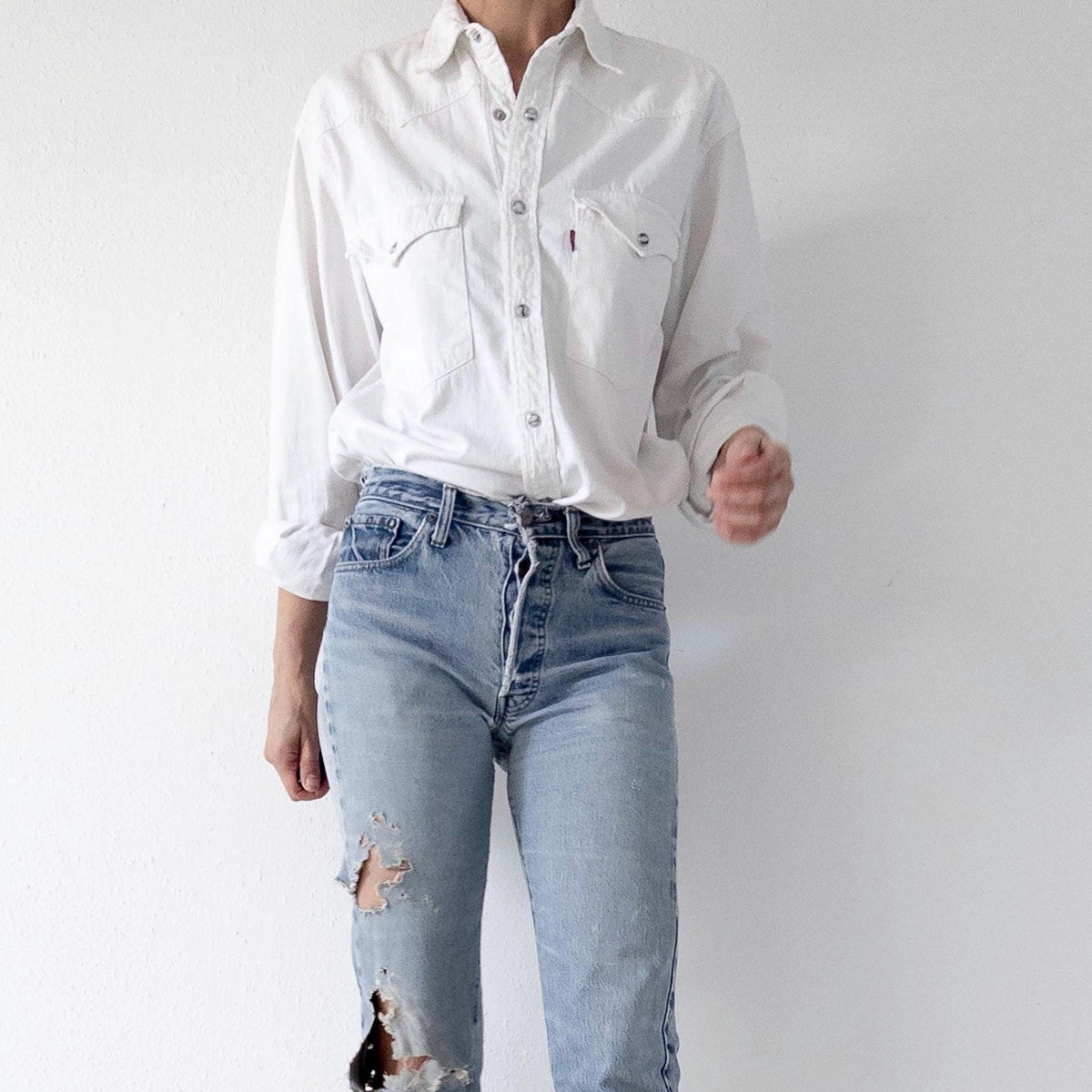 Levis Jeanshemd S M Weißes Oversized Hemd 90s Vintage Made in Portugal 1991