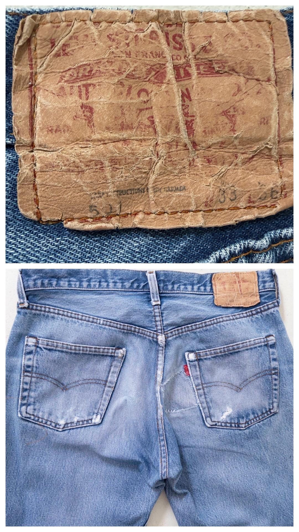 Vintage Levis 501 Selvedge Redline W29-30 L33 80s Vintage faded Dark to Mid Blue Denim Distressed Paint Splattered Made in USA 1983