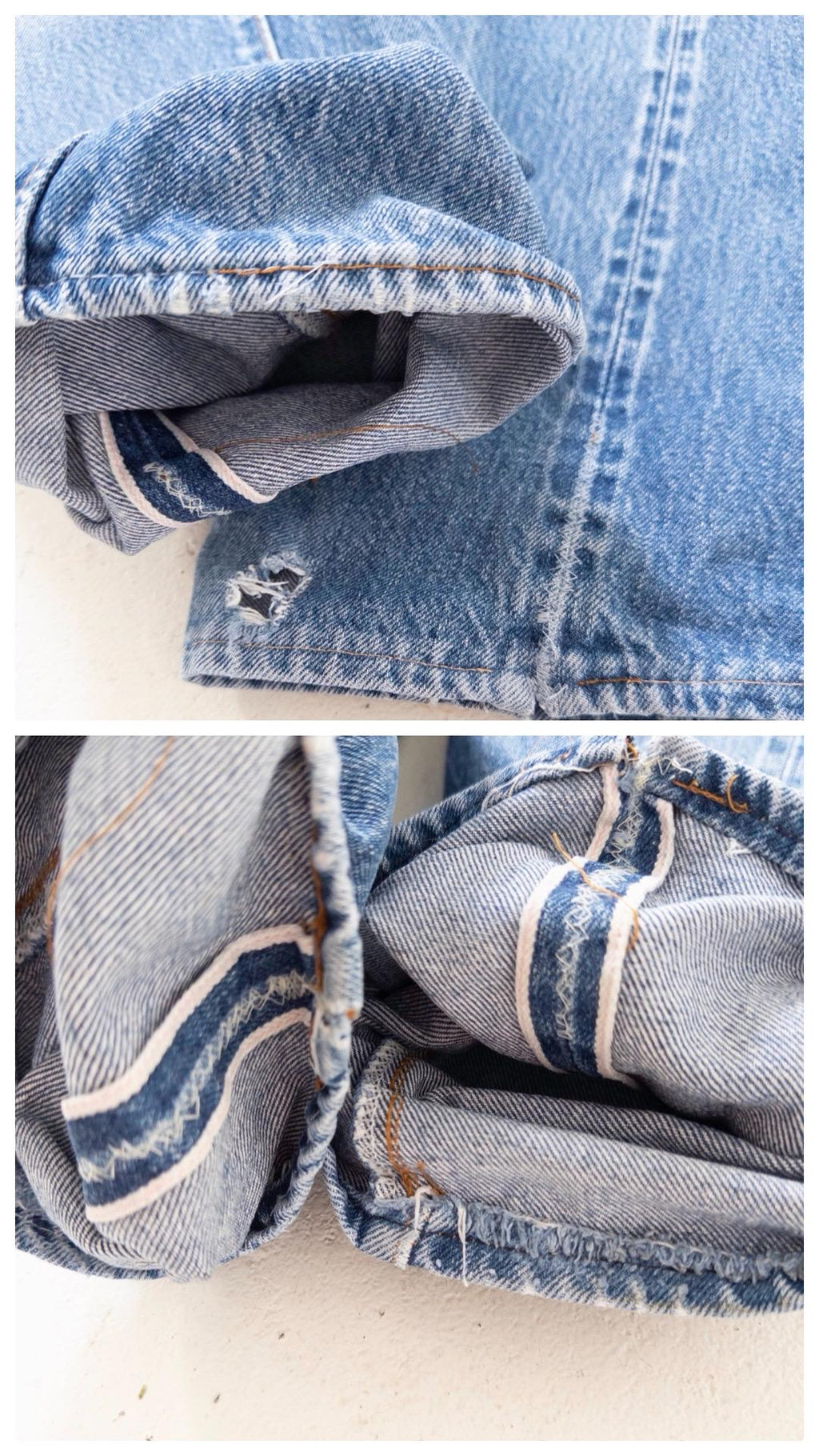 Vintage Levis 501 Selvedge Redline W29-30 L33 80s Vintage faded Dark to Mid Blue Denim Distressed Paint Splattered Made in USA 1983