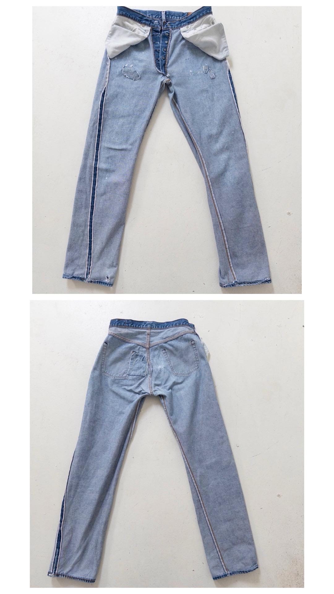 Vintage Levis 501 Selvedge Redline W29-30 L33 80s Vintage faded Dark to Mid Blue Denim Distressed Paint Splattered Made in USA 1983