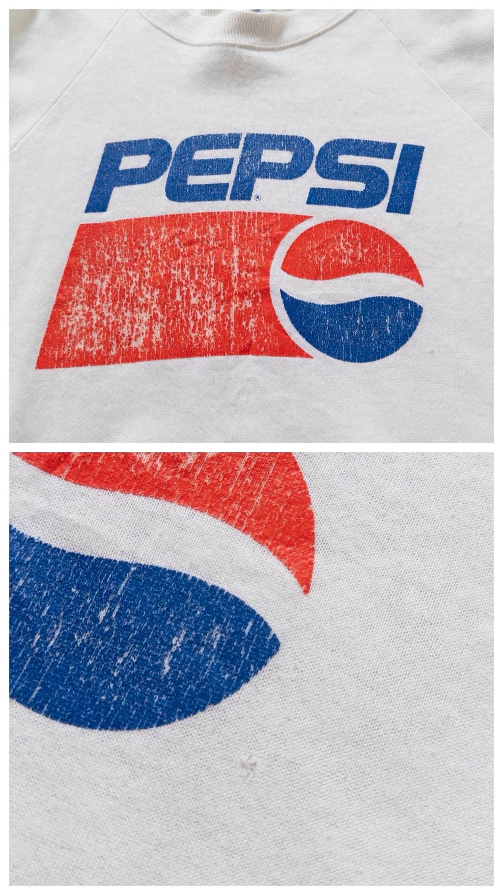 Fruit of the Loom Sweater L Pepsi Thrashed White Oversized Crewneck 80s Vintage Made in USA