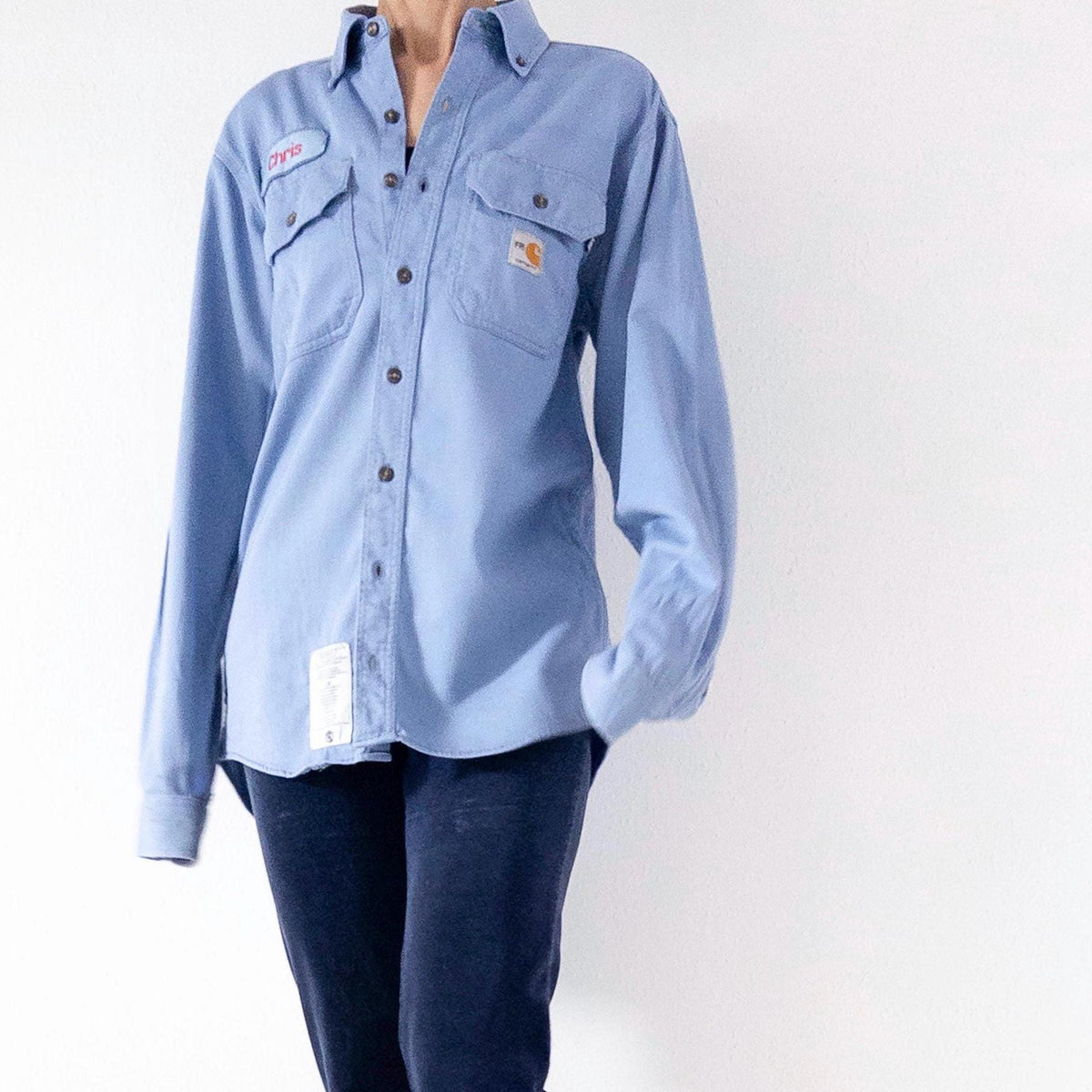 Carhartt Workwear Shirt S M Baby Blue Paint Splatters Buttondown Hemd