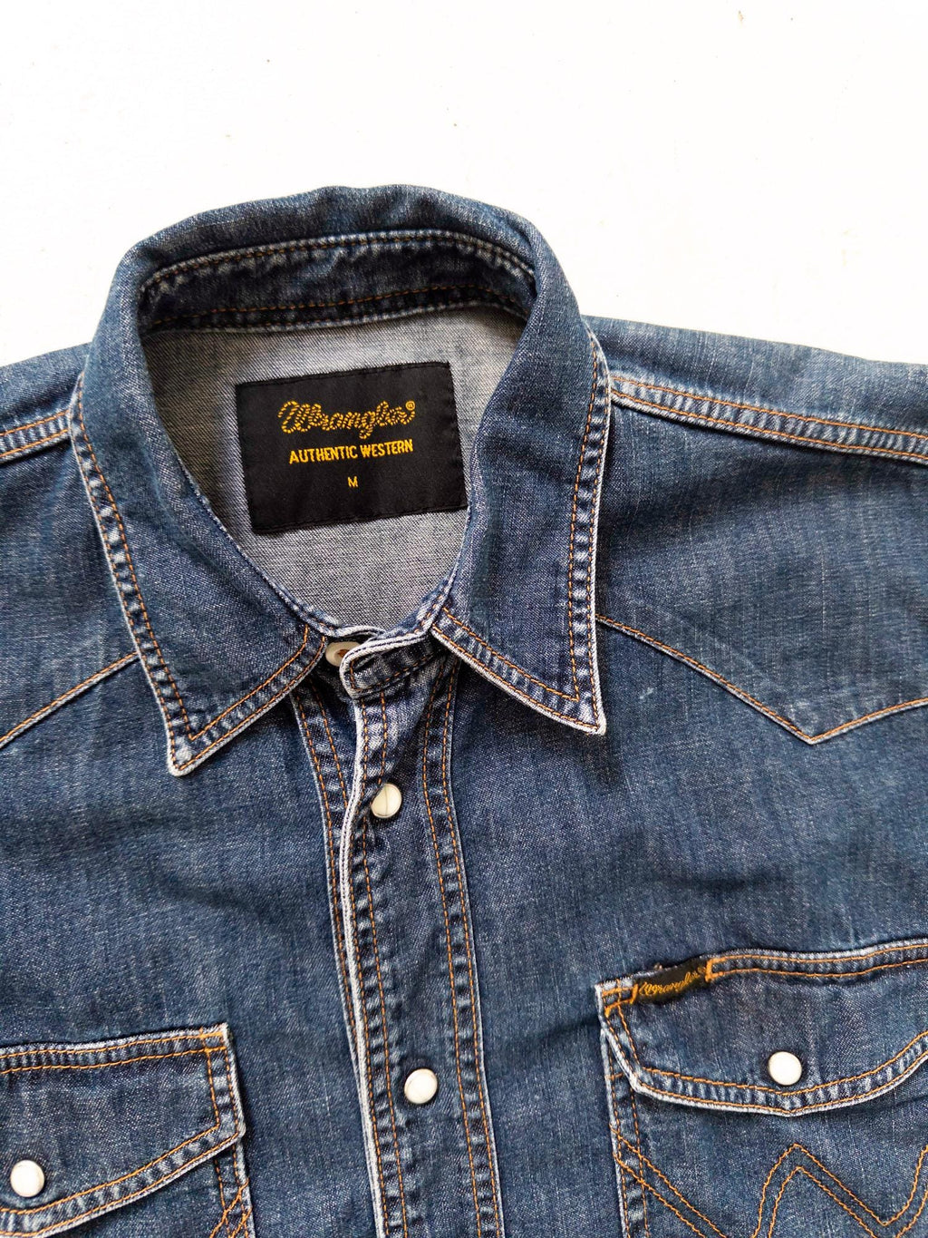 Wrangler Jeanshemd L 90s Vintage Faded Dark Blue Blue Oversized Denim Shirt