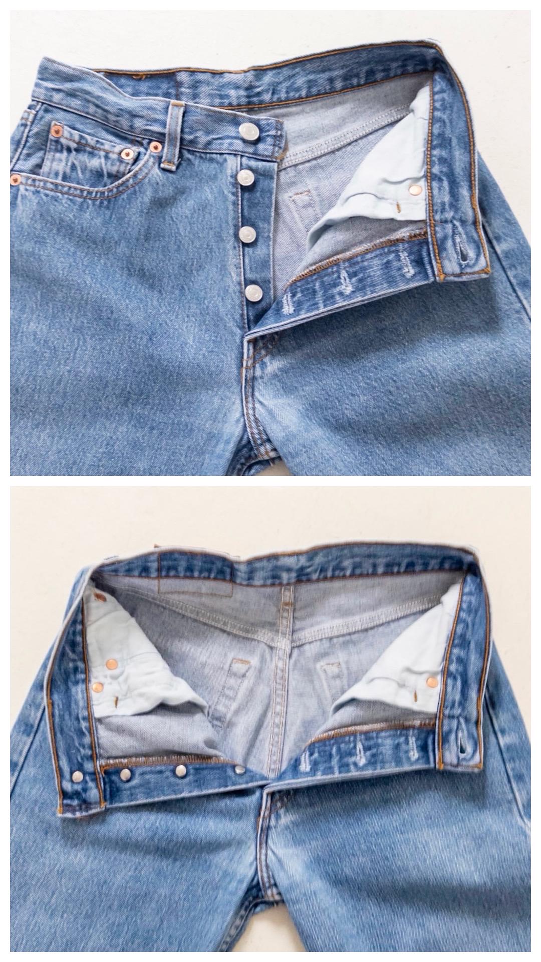 Levis 501 W26 L32 90s Vintage Faded Mid Blue 6501 Denim Made in Belgium 1996