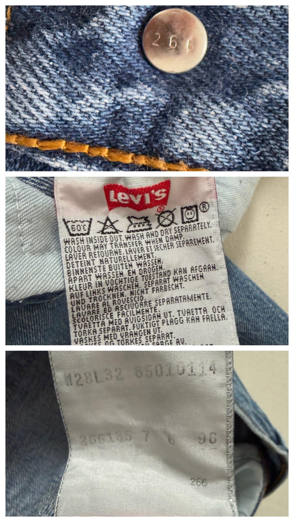 Levis 501 W26 L32 90s Vintage Faded Mid Blue 6501 Denim Made in Belgium 1996