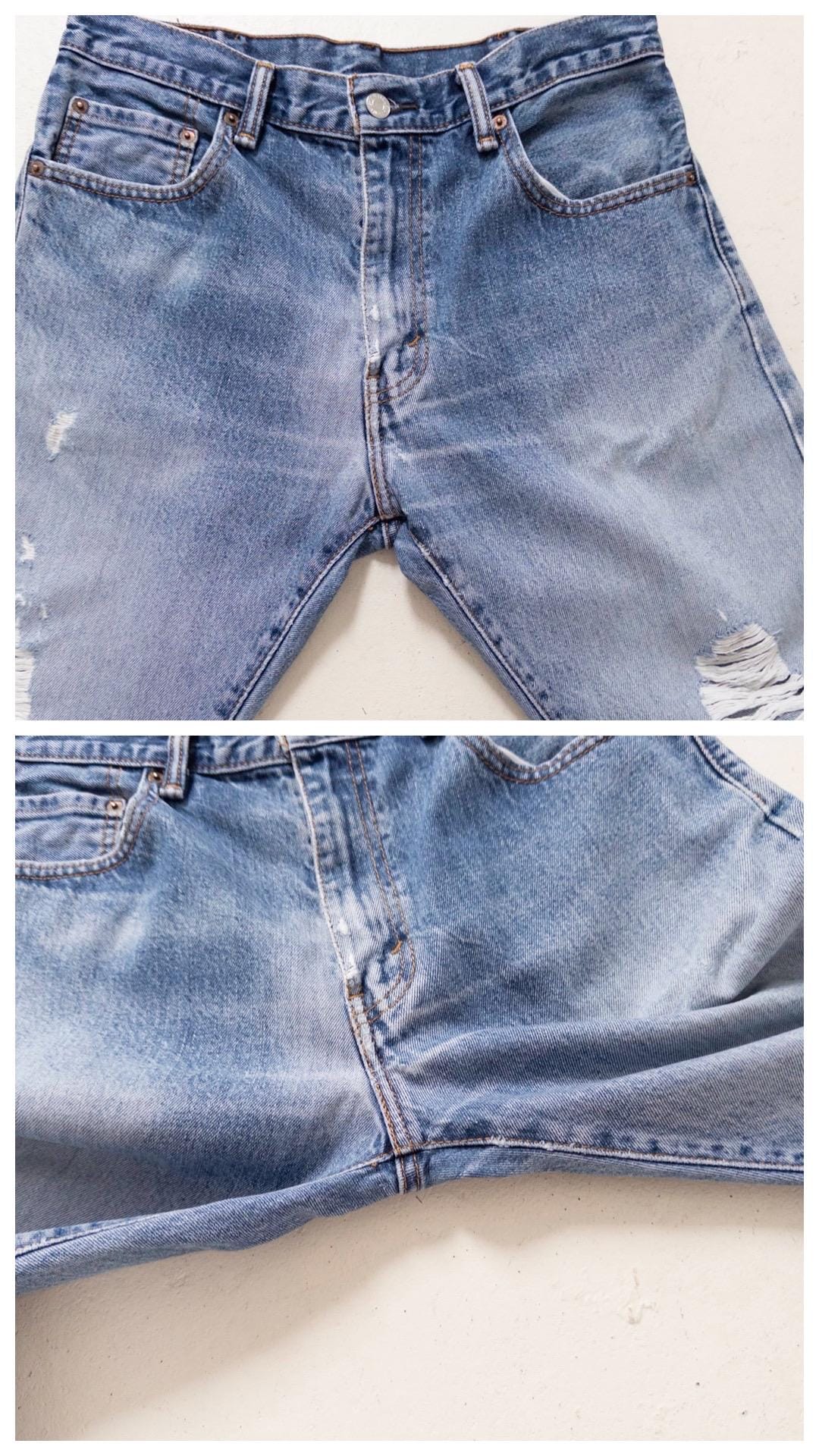 Levis 517 Flared Jeans W31 L32 90s 00s Vintage Thrashed Distressed Faded Mid Blue Boot Cut Denim