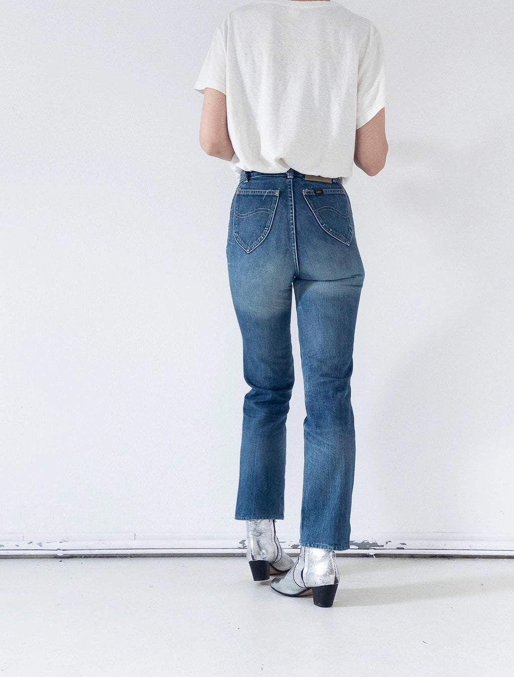 Lee W25 L30 80s Vintage Faded Dark to Mid Blue Straight Leg Jeans 1980 Made in Europe