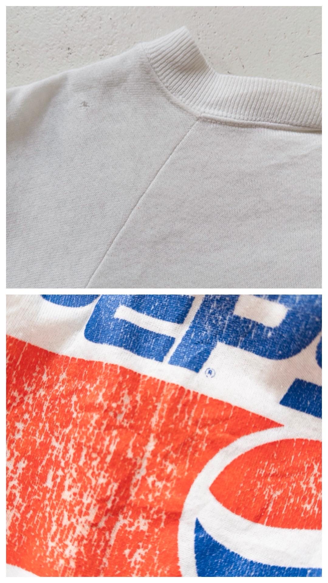 Fruit of the Loom Sweater L Pepsi Thrashed White Oversized Crewneck 80s Vintage Made in USA