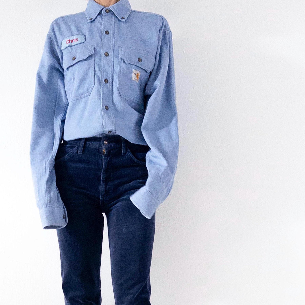 Carhartt Workwear Shirt S M Baby Blue Paint Splatters Buttondown Hemd
