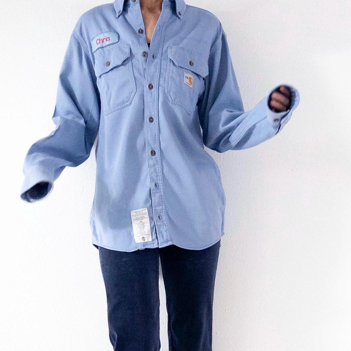 Carhartt Workwear Shirt S M Baby Blue Paint Splatters Buttondown Hemd