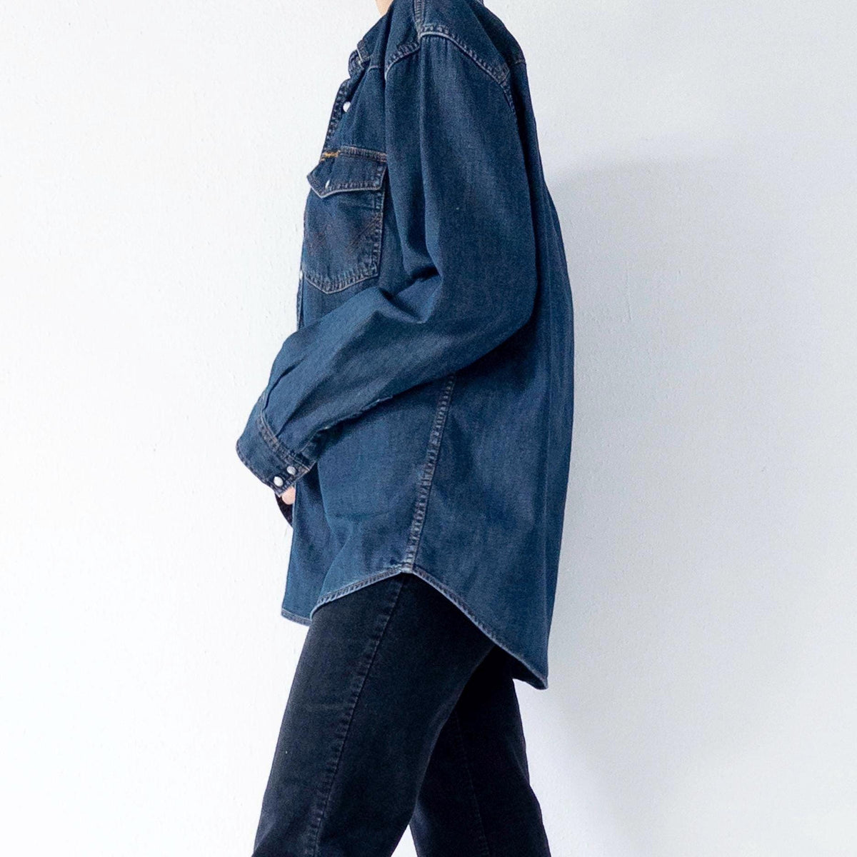 Wrangler Jeanshemd L 90s Vintage Faded Dark Blue Blue Oversized Denim Shirt