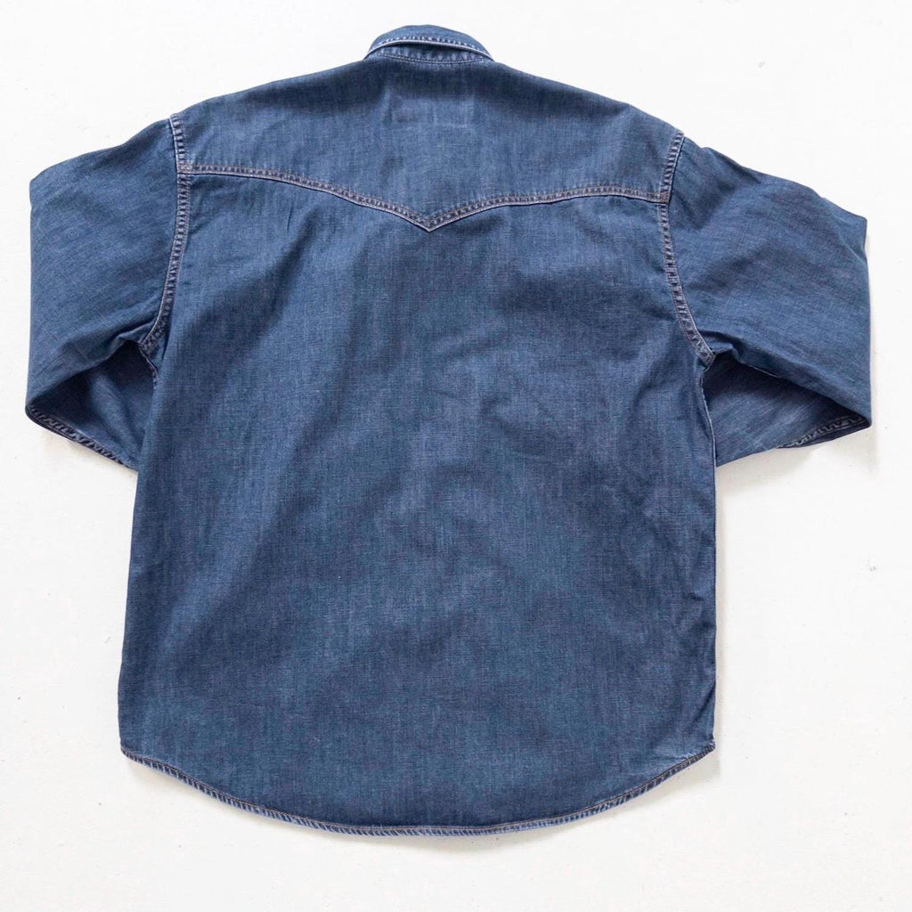 Wrangler Jeanshemd L 90s Vintage Faded Dark Blue Blue Oversized Denim Shirt